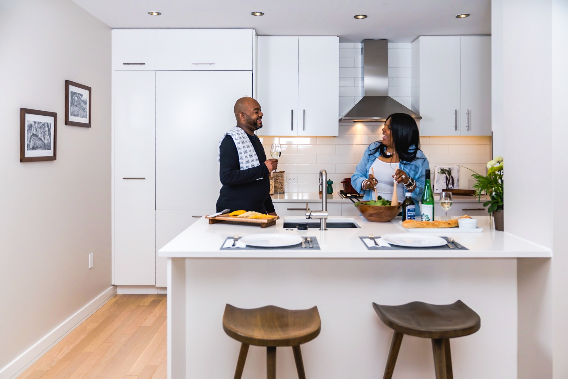 Sizeable kitchen islands with plenty of space for meal prep and entertaining