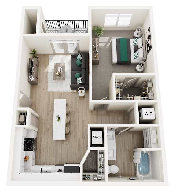 Floor Plan  1 Bedroom Floor Plan at Allure Apartments LLC, Whiteland Indiana