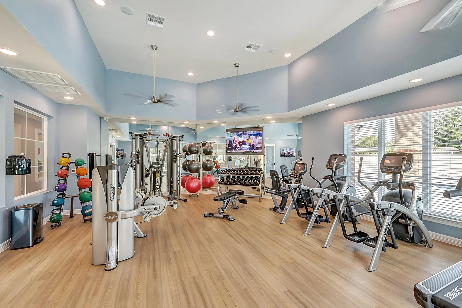 Fitness center with cardio machines and weights