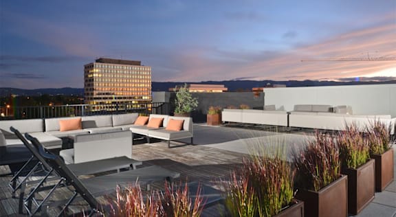 Rooftop patio at Misora Apartments, San Jose, CA, 95128