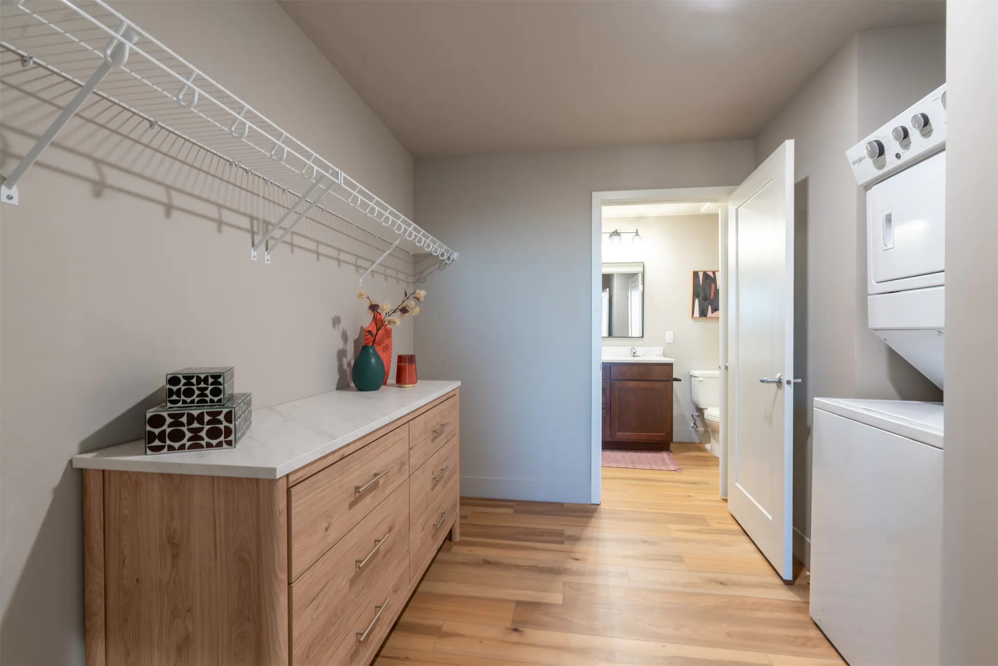 Living space and kitchen flow in a modern Omaha apartment