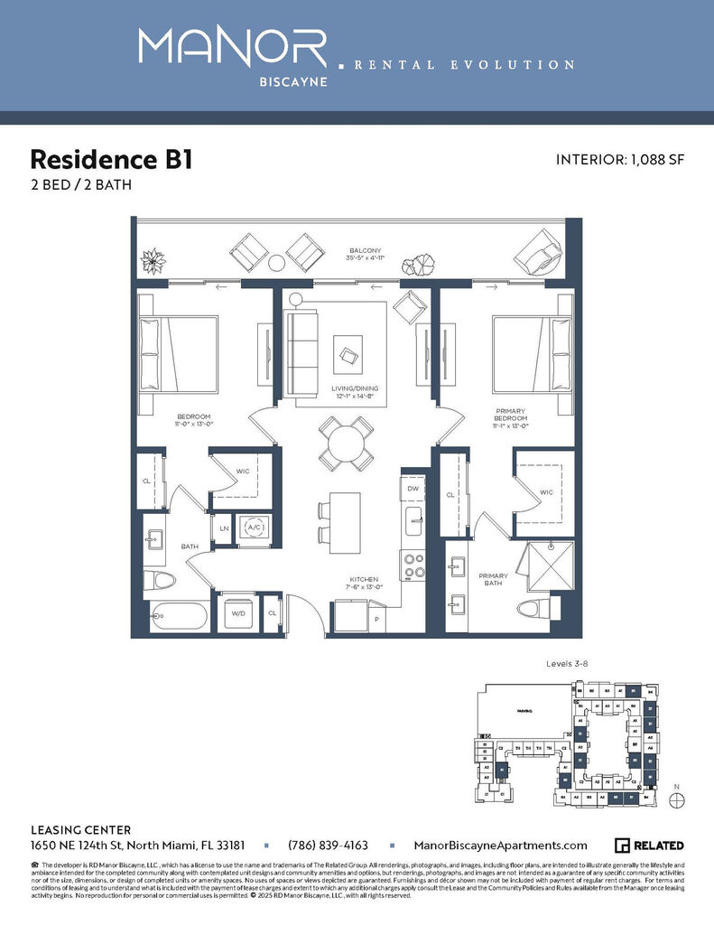 B floor plan layout at Manor Biscayne apartments North Miami