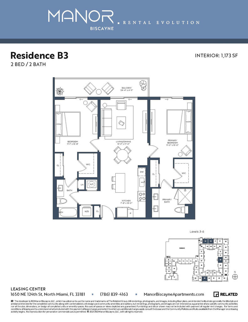 B3 floor plan layout at Manor Biscayne apartments North Miami