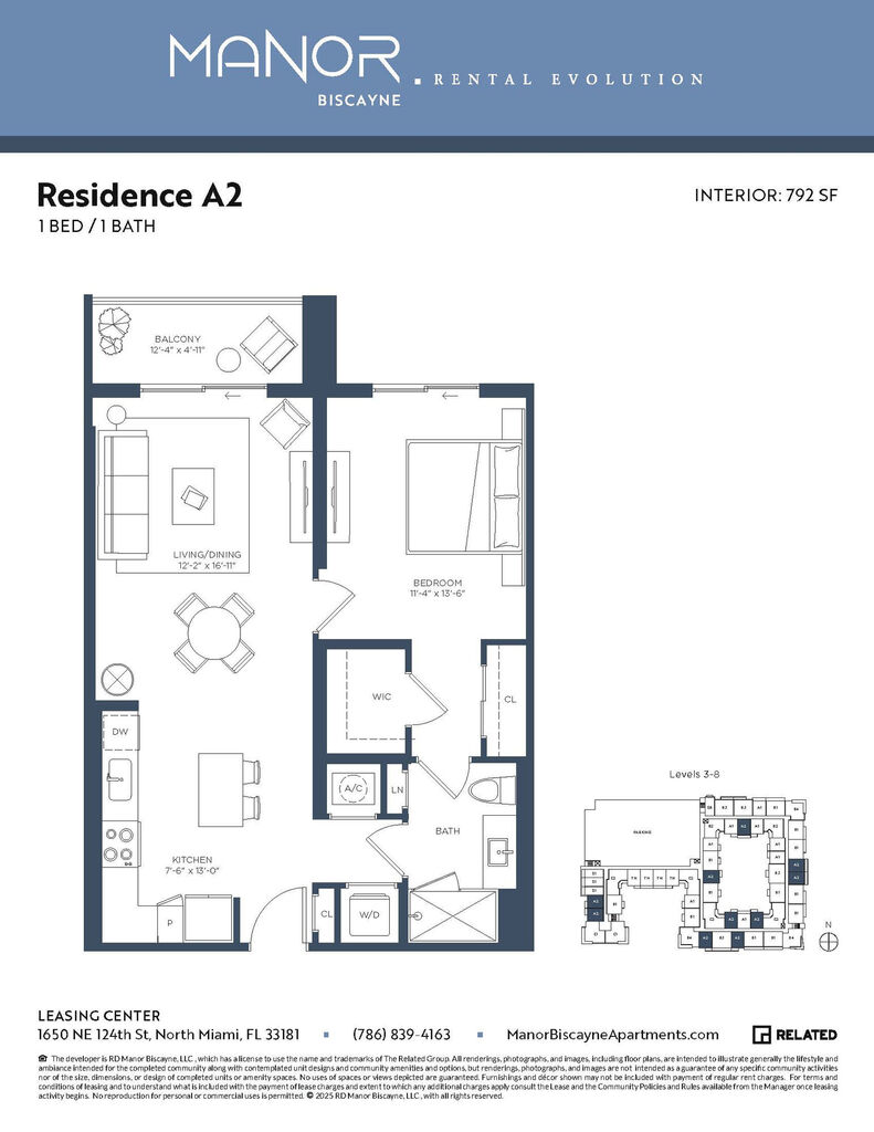 A2 floor plan layout at Manor Biscayne apartments North Miami