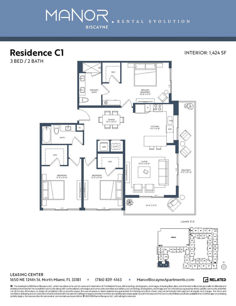 C1 floor plan layout at Manor Biscayne apartments North Miami