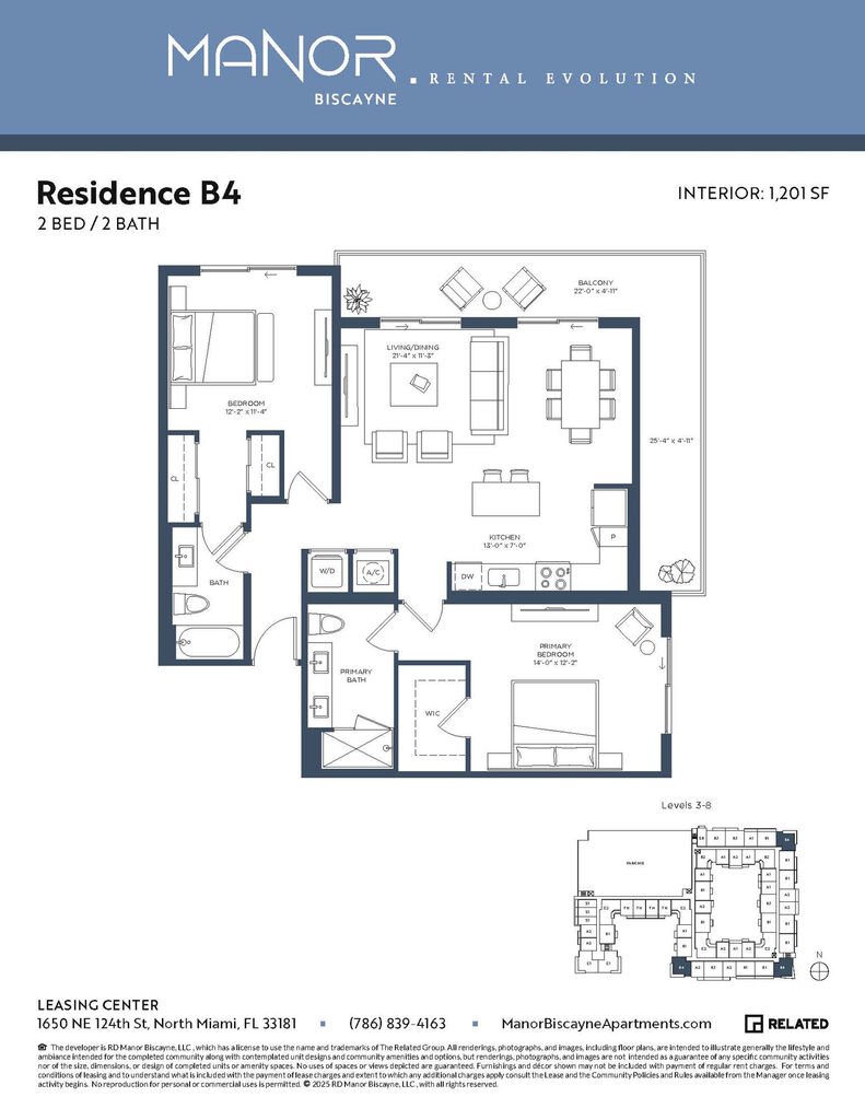 B4 floor plan layout at Manor Biscayne apartments North Miami
