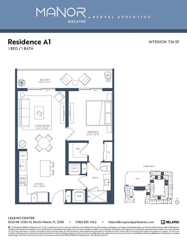 A1 floor plan layout at Manor Biscayne apartments North Miami