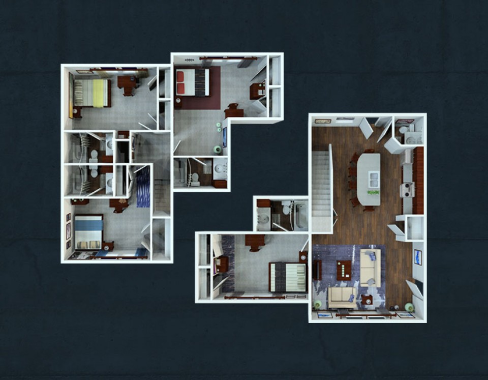 4 Bedroom 4.5 Bath TownHouse floor plan layout