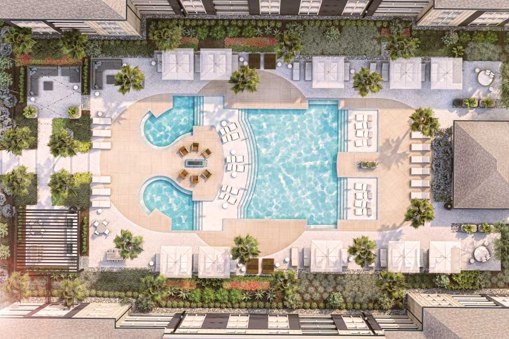 Resort-style pool with cabanas at Hutchinson in Summerville, South Carolina