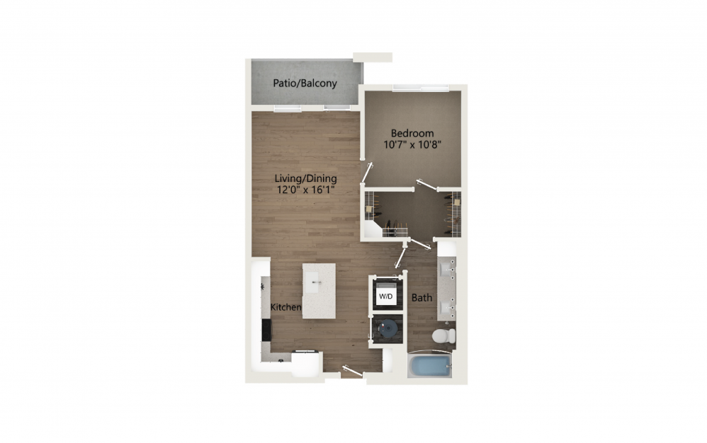 Harmony 1 Bedroom And 1 Bathroom 2D Floor Plan At Legacy Universal Apartments In Orlando, FL