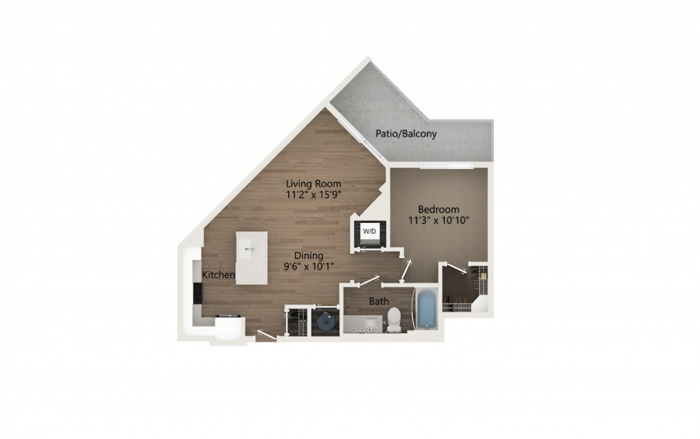 Tranquil 1 Bedroom And 1 Bathroom 2D Floor Plan At Legacy Universal Apartments In Orlando, FL