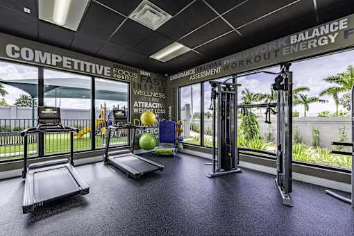 A gym with a sign that says "Competitive Fitness" on the wall.