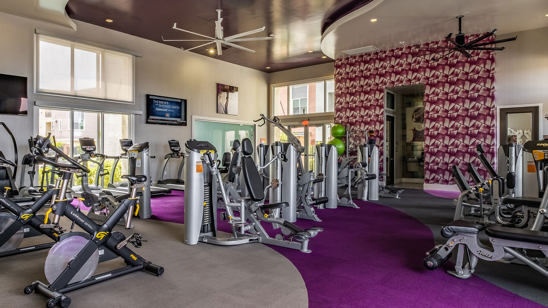 Modern fitness center at Elysian The District apartments