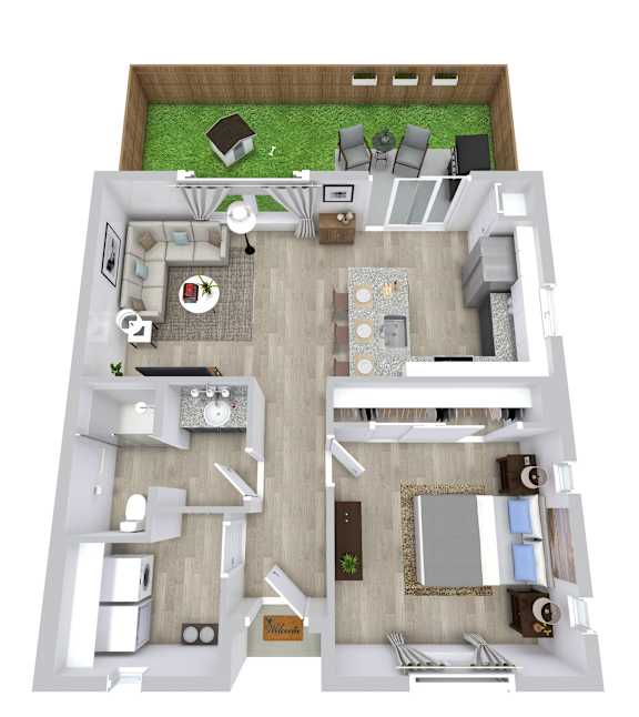 1 bed 1 bath floor plan at Avilla Rio Oaks  Apartments, Liberty Hill, Texas