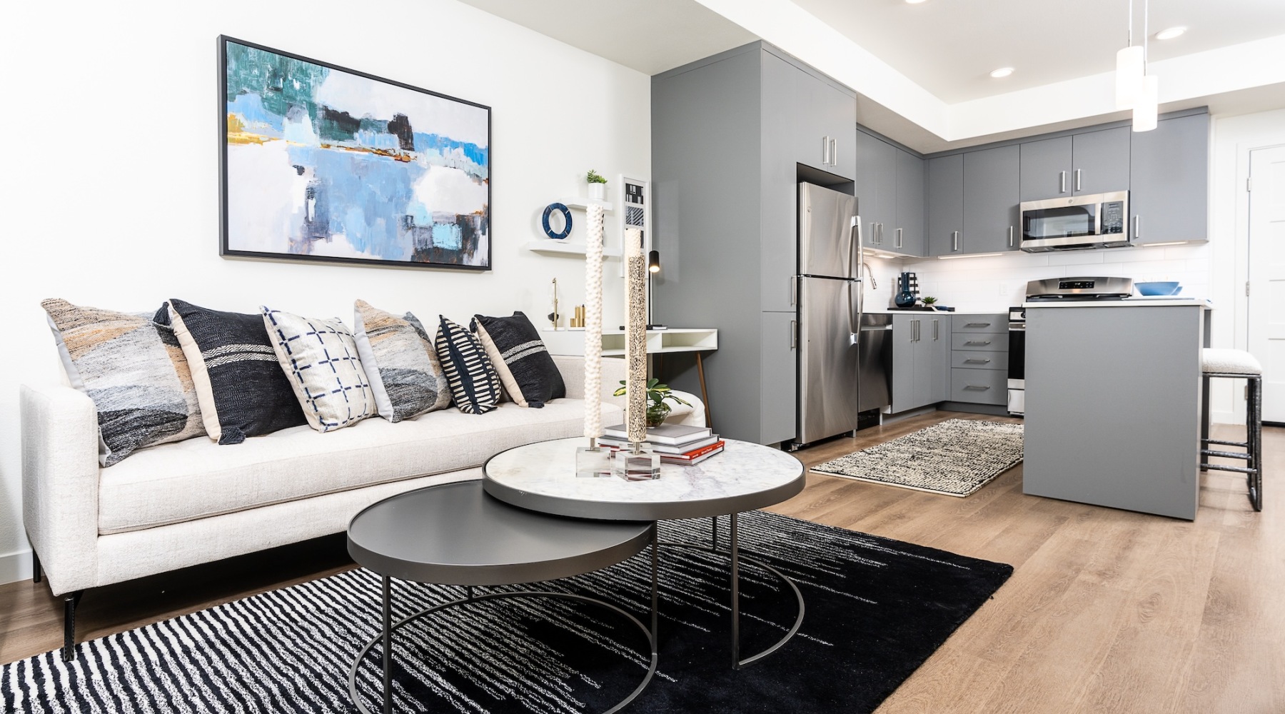 living room connected to kitchen
