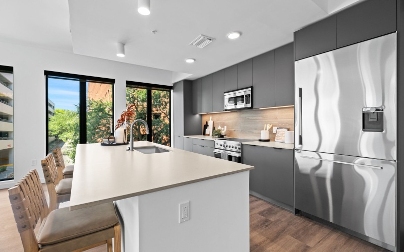 Image of Kitchen with Stainless Steel Appliances and Island