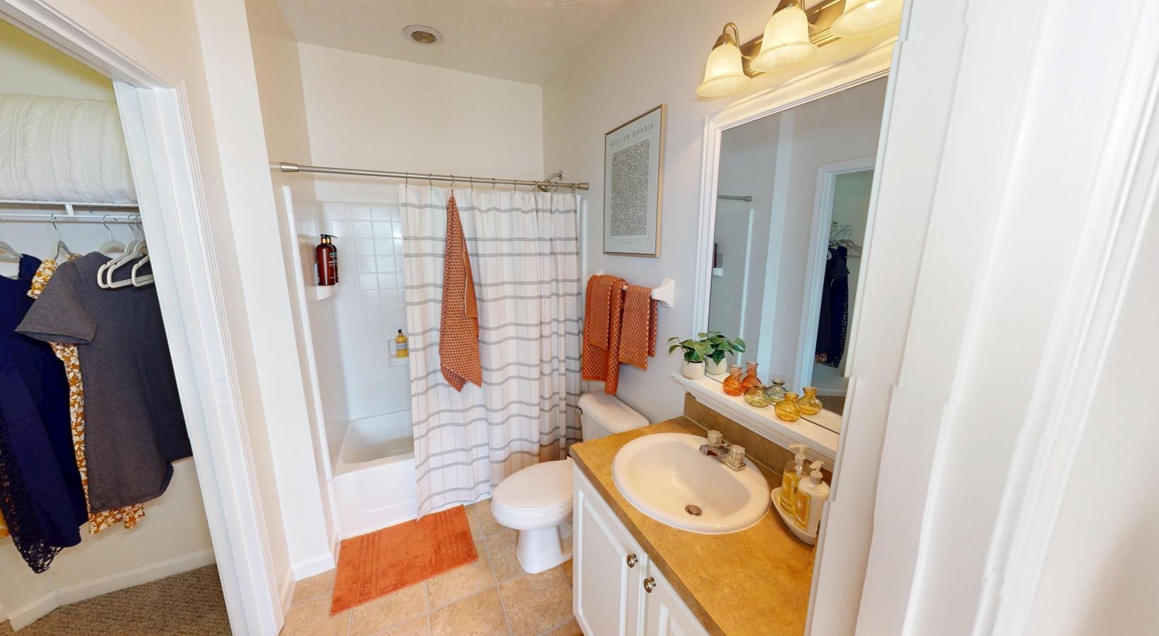 a bathroom with a sink and a shower
