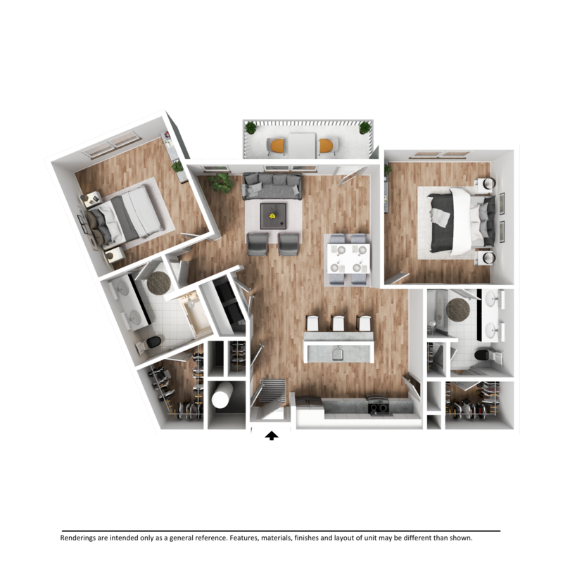 The Cove 2 Bedroom, 2 Bathroom, 1,254 Square Foot Floor Plan at The Jax apartments in Monroe, GA.