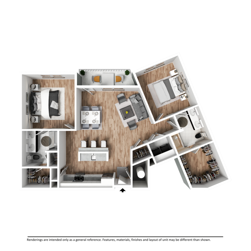 The Jack 2 Bedroom, 2 Bathroom, 1,390 Square Foot Floor Plan at The Jax apartments in Monroe, GA.