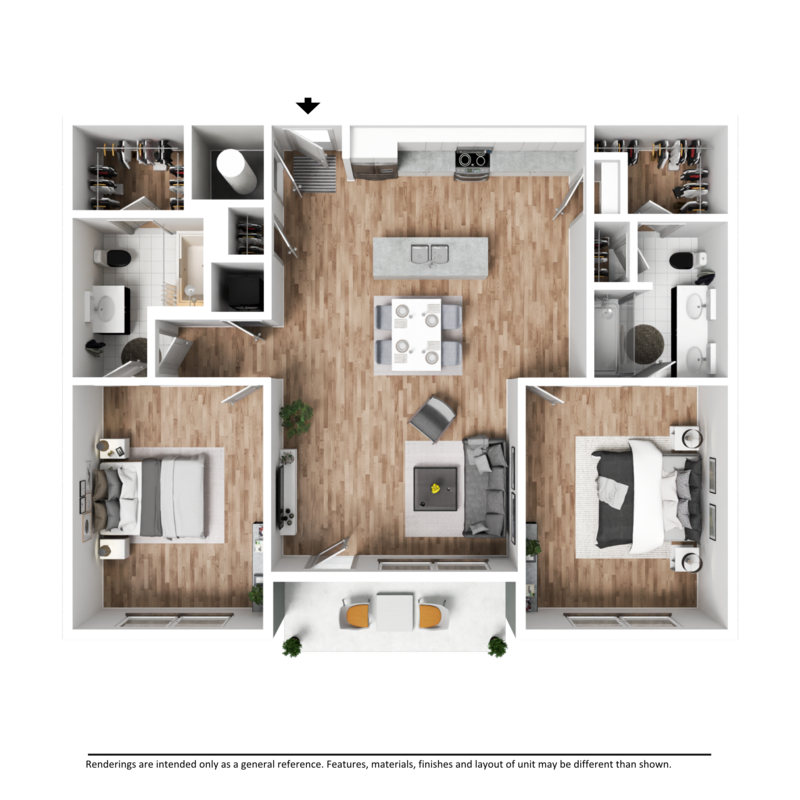 The Monroe 2 Bedroom, 2 Bathroom, 1,120 Square Foot Floor Plan at The Jax apartments in Monroe, GA.