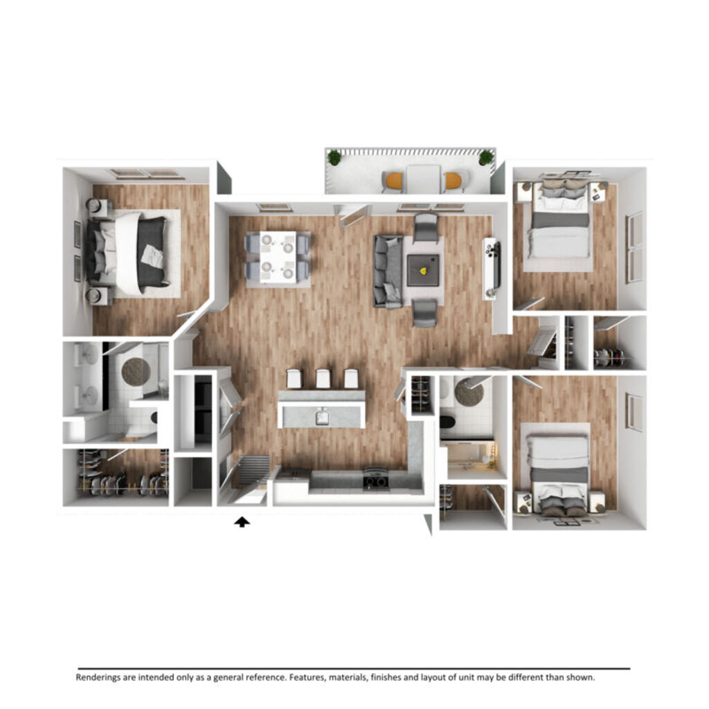 The Brook 3 Bedroom, 2 Bathroom, 1,448 Square Foot  Floor Plan at The Jax apartments in Monroe, GA.