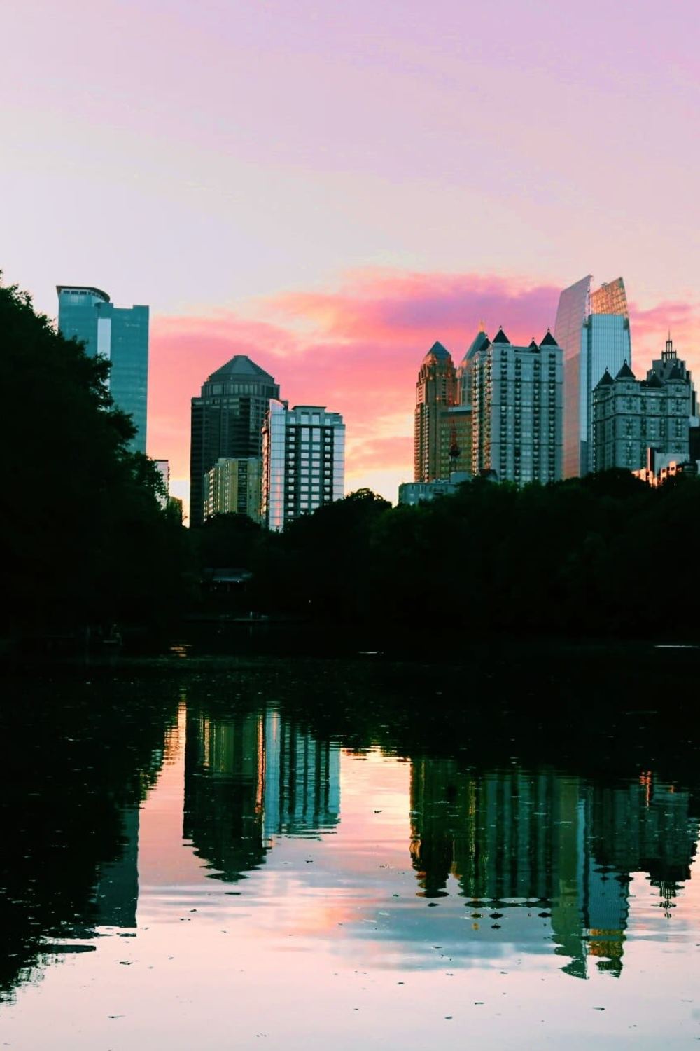 Magnificent view of building silhouette in the lake near Loria Ansley in Atlanta, Georgia