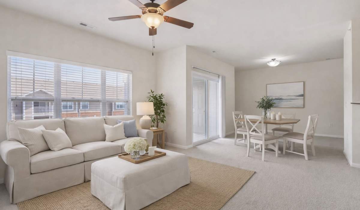 Living room in the ambient lighting at Burkart Crossing Apartments in Seymour, Indiana