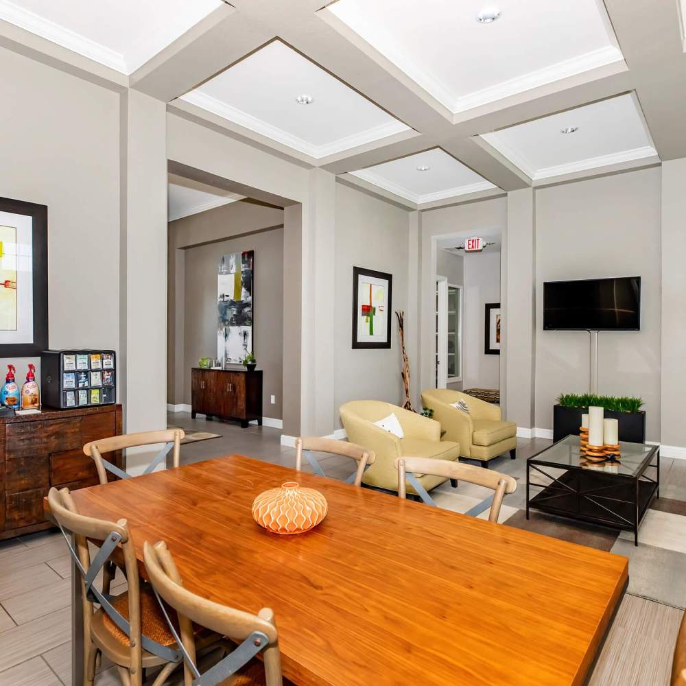 Clubhouse with dining area at Point Royale Apartments in Victoria, Texas