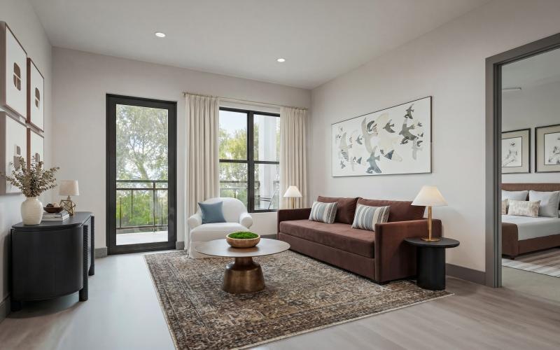 a living room with a large window