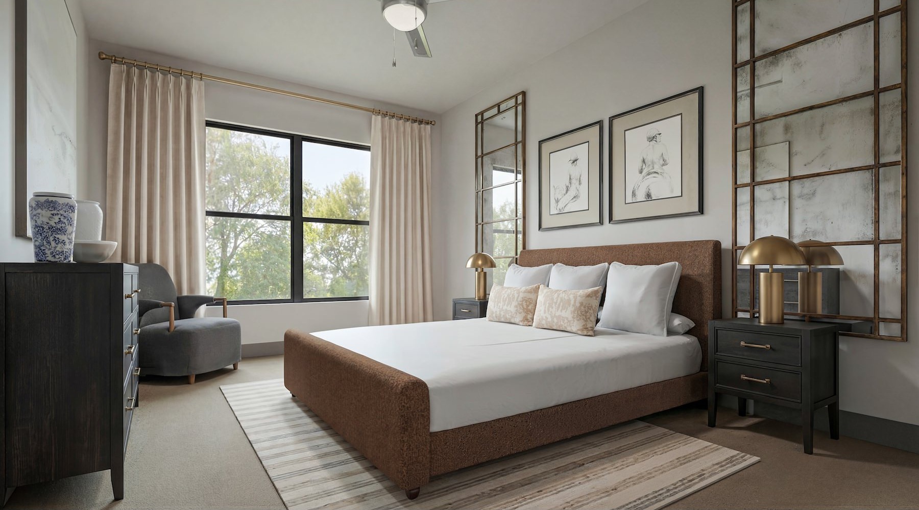 a bedroom with a bed and a dresser