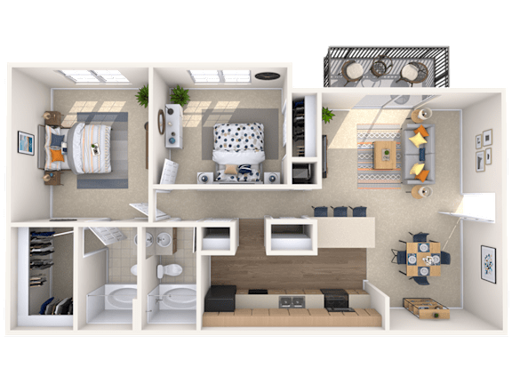 2 Bed 2 Bath Floor Plan at Peachtree Place, Columbia, 29210