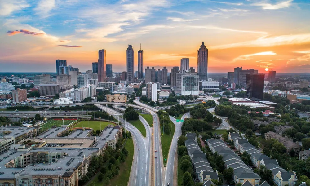 atlanta skyline with highway at dusk