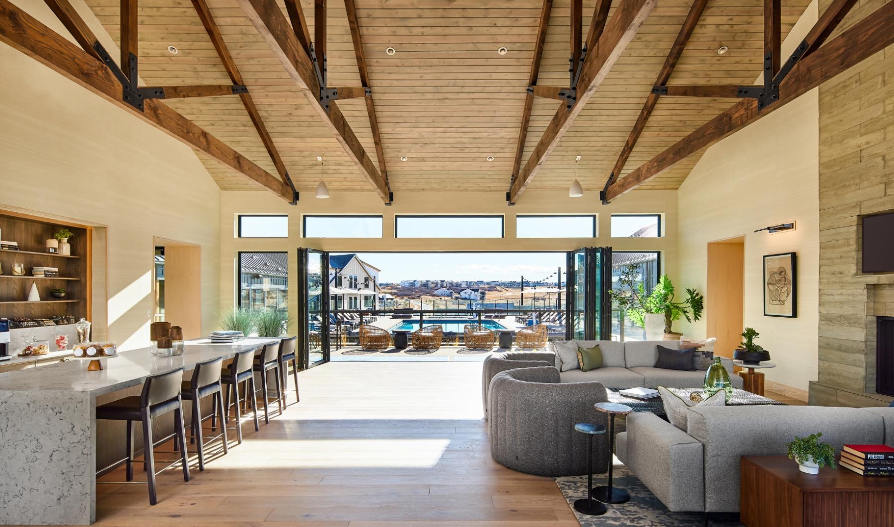 a large living room with a large window