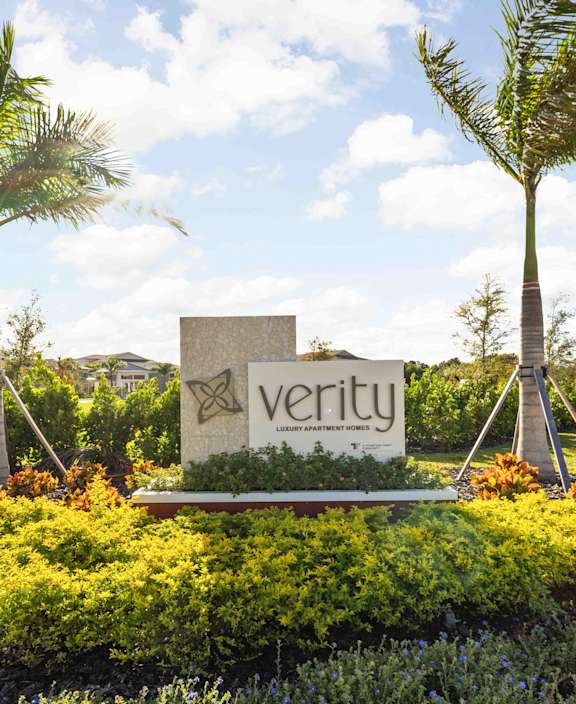 Property signage at Verity Luxury Apartments, Vero Beach, FL 32960