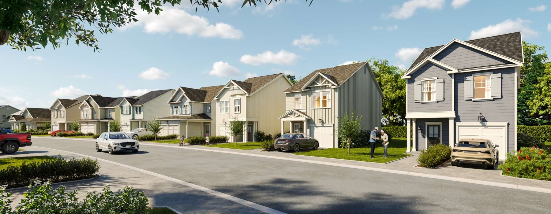 Row of pastel painted rental houses at Maret Cove.