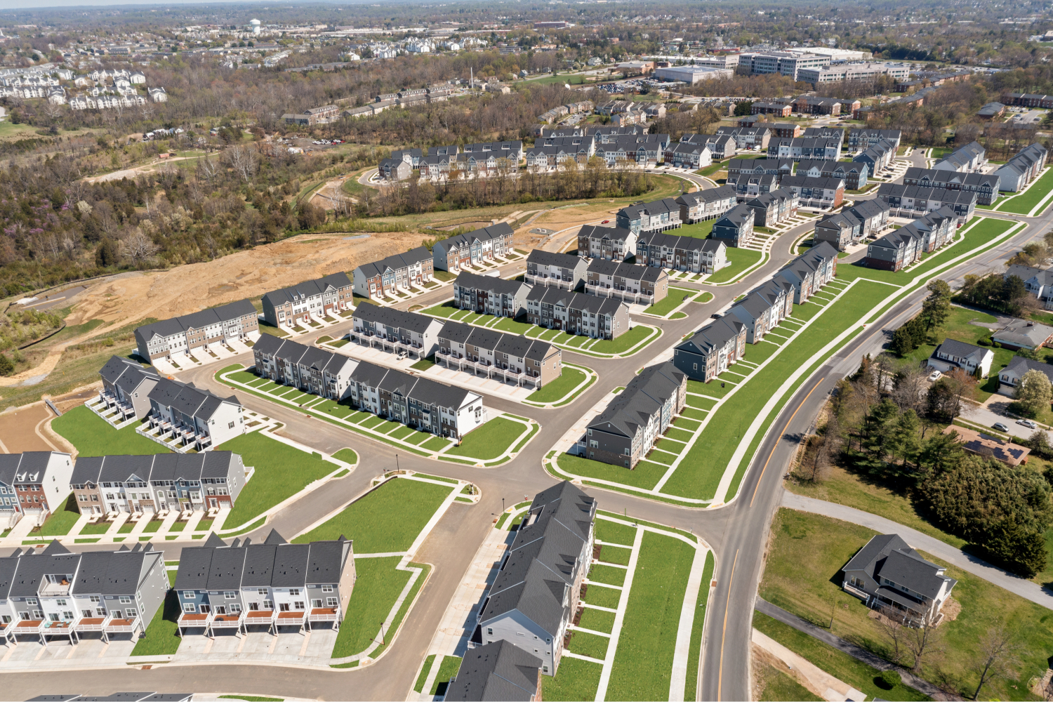 Exterior of townhomes from aerial view