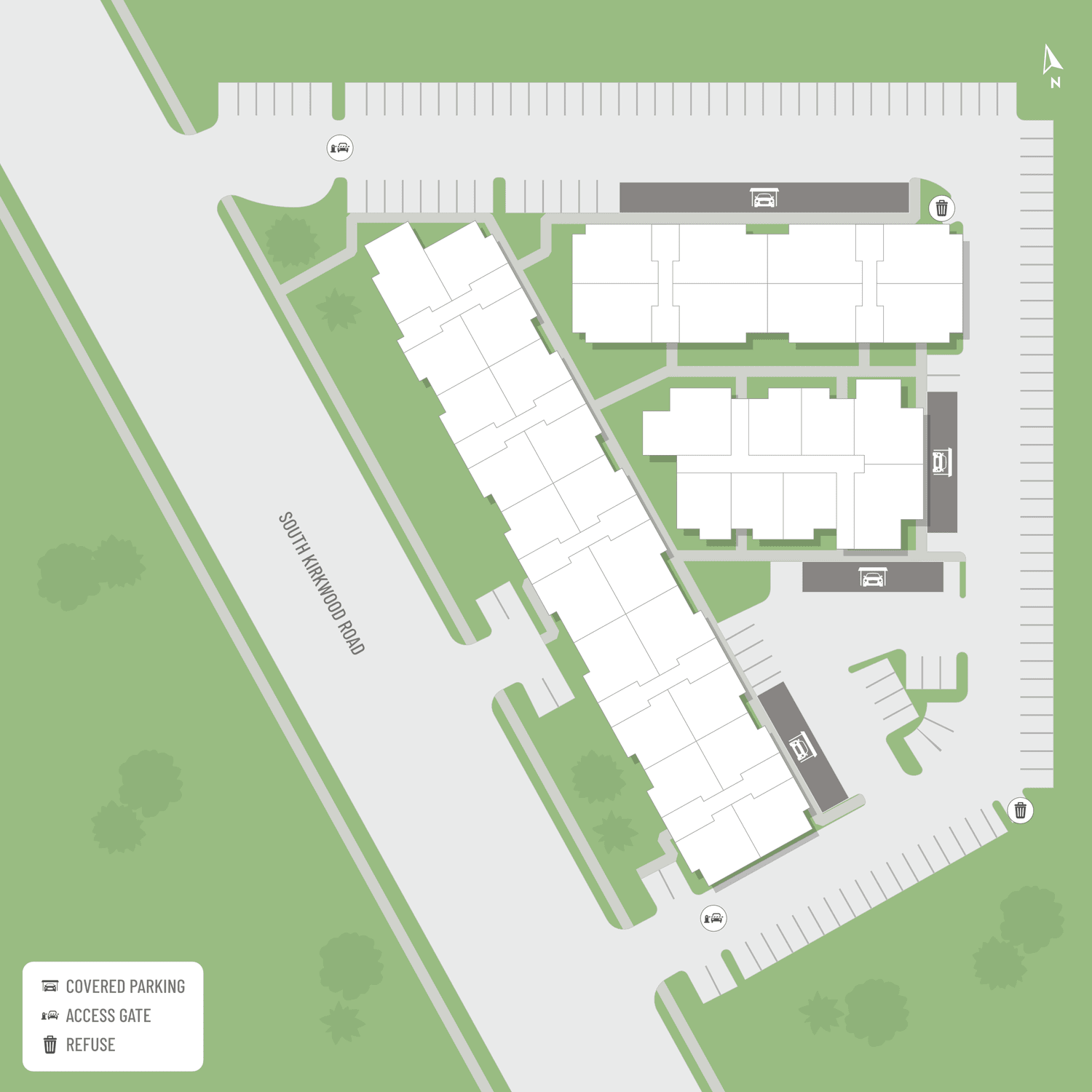 A site map marked by red dots showing unit locations, if available.