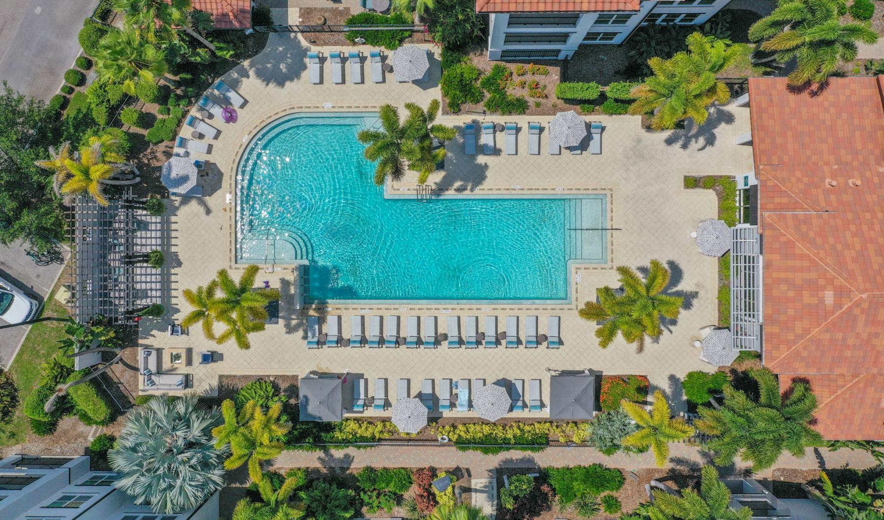 a building with a pool
