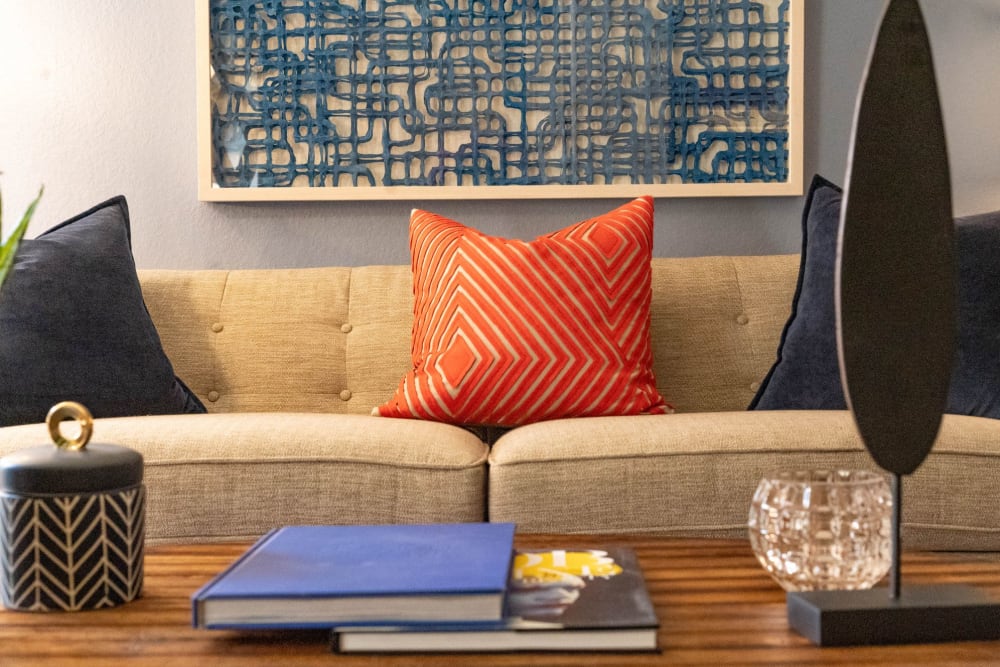 Modern living room at Wythe Apartment Homes in Irving, Texas