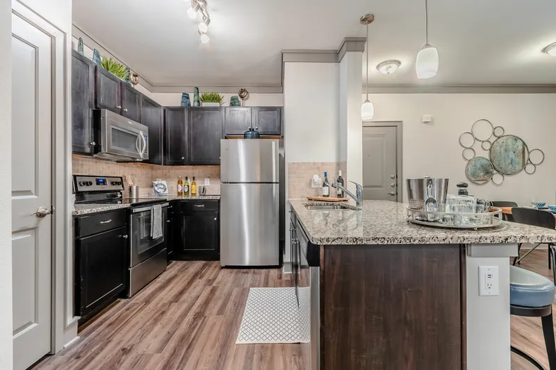 Kitchen with stainless steel appliances