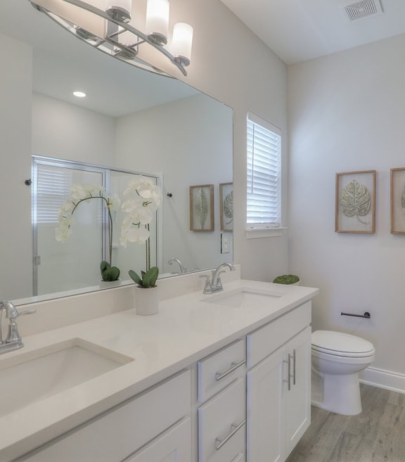 Bathroom with a dual sink vanity at 1104 Residences Antioch, TN homes for rent.