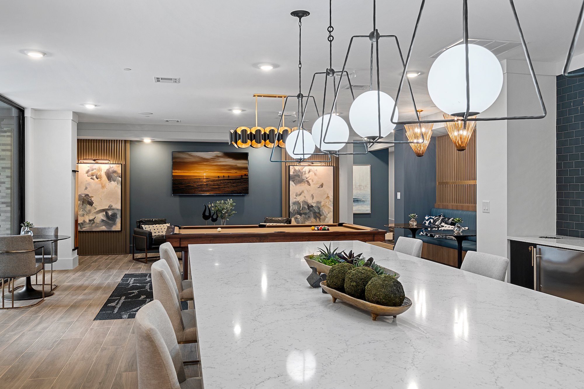 a resident kitchen with a large island