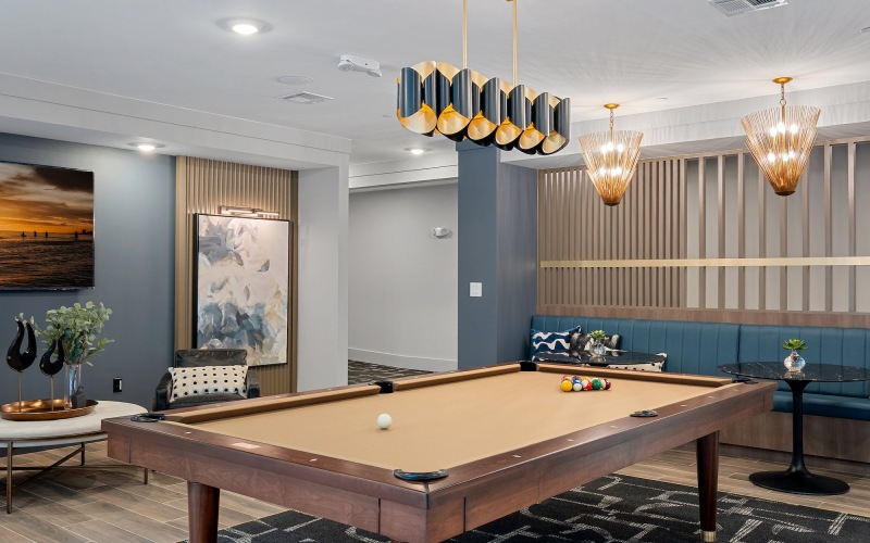 a room with a billiards table