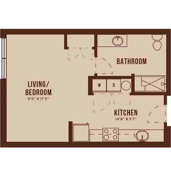 Floor Plan SA. Studio at The Audrey Apartments in Highlands Ranch, CO.