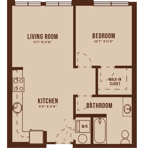 Floor Plan 1B. One bedroom, one bath at The Audrey Apartments in Highlands Ranch, CO.