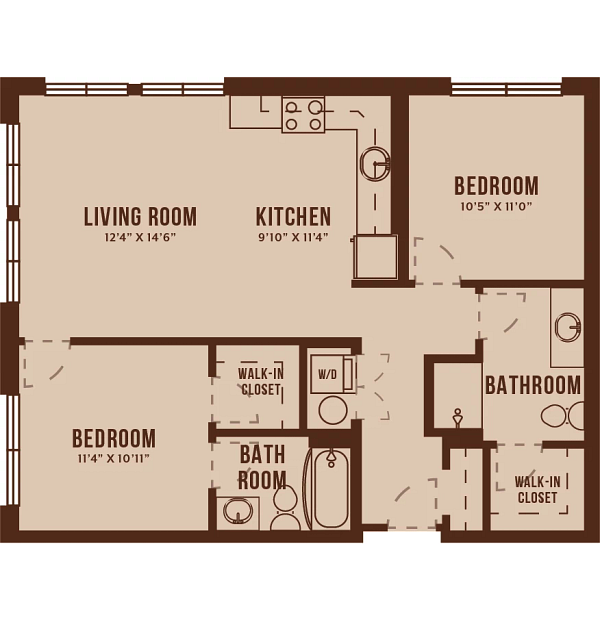 Floor Plan 2B. Two bedroom, two bath at The Audrey Apartments in Highlands Ranch, CO.