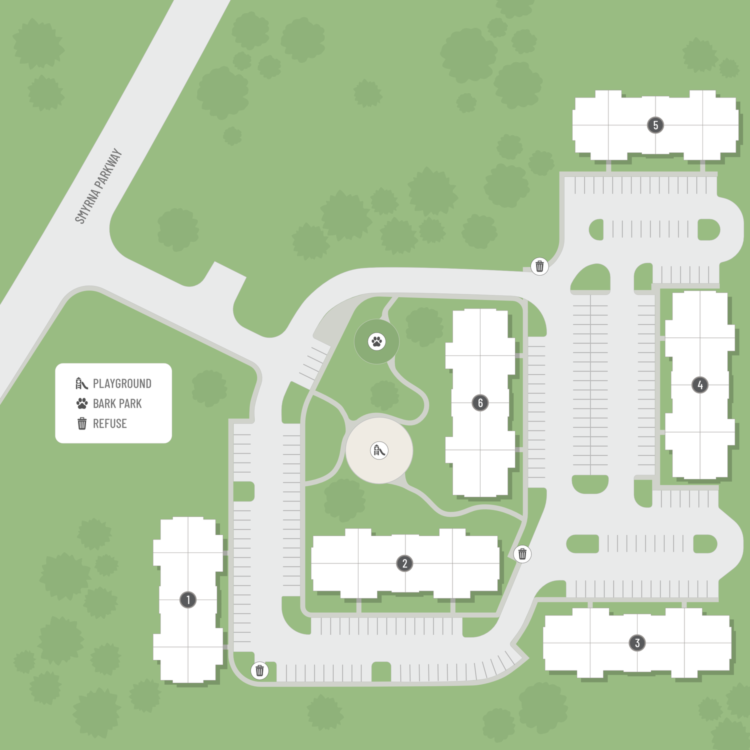 A site map marked by red dots showing unit locations, if available.