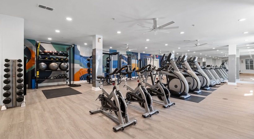 a gym with exercise equipment