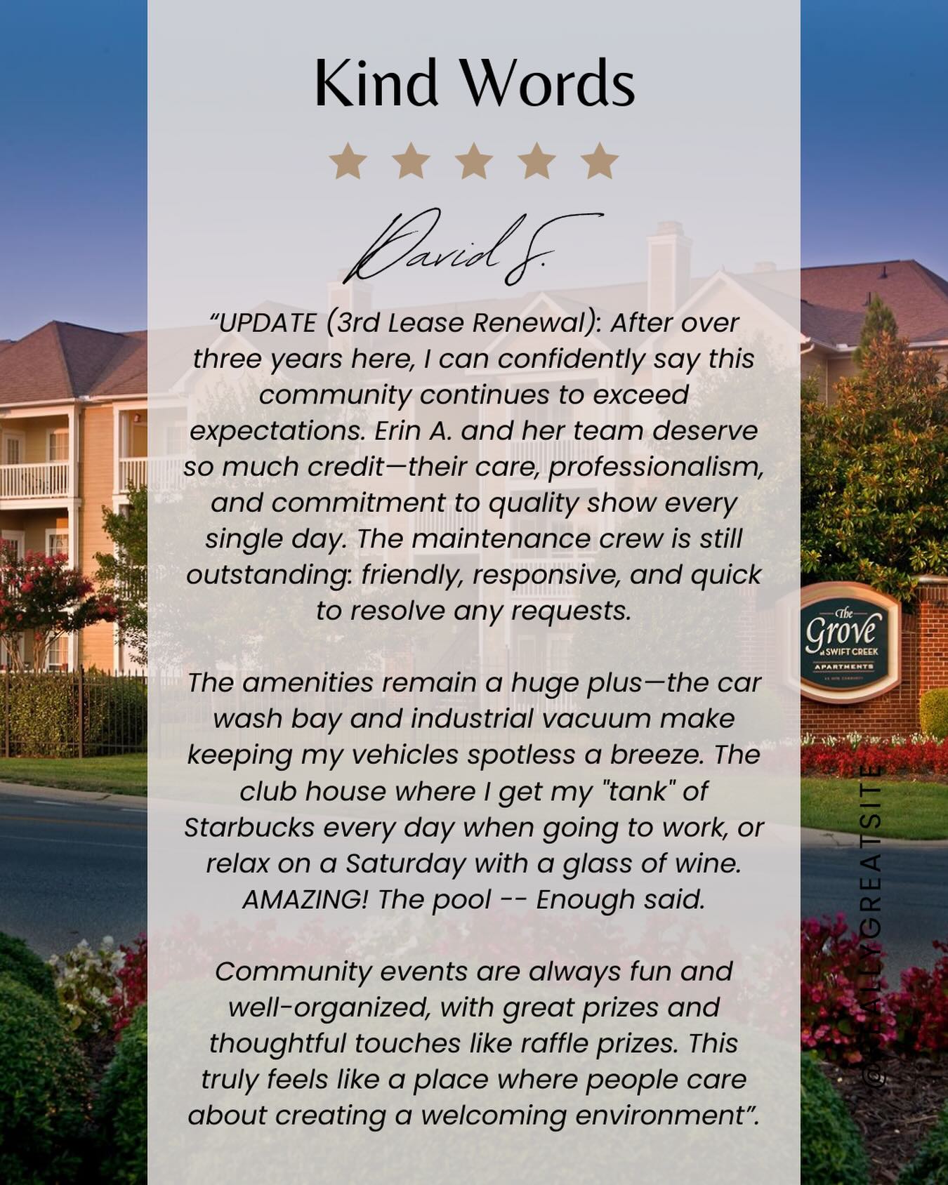 Hear it directly from our amazing residents! #groveatswiftcreek #ntsliving