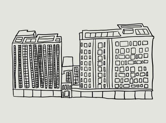 Animated illustration of the Hugo apartment building
